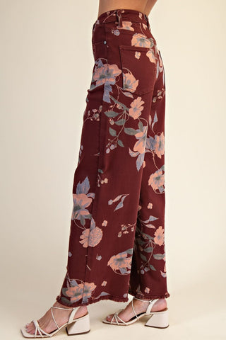 Easel Floral Printed Soft Stretch Twill Pants