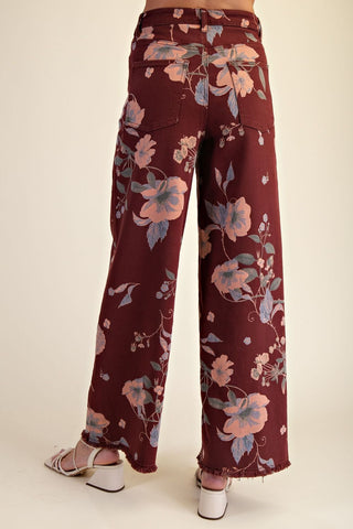 Easel Floral Printed Soft Stretch Twill Pants