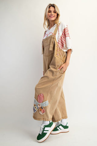 Easel Flower Patch Washed Denim Overalls