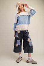 Load image into Gallery viewer, Easel Color Block Denim Mix Sweater Pullover
