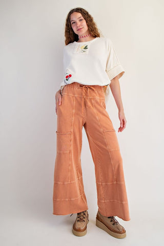 Easel Washed Wide Leg Terry Pants