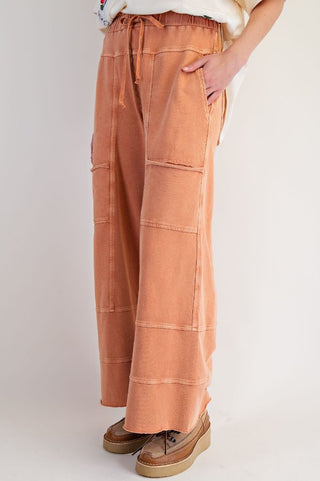 Easel Washed Wide Leg Terry Pants