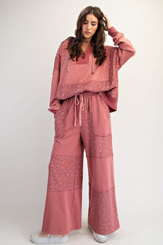 Easel Flower Printed Terry Washed Pants