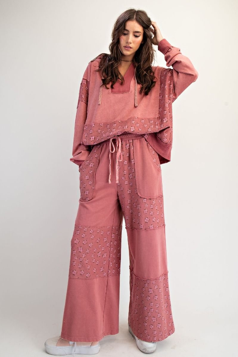 Easel Flower Printed Terry Washed Pants