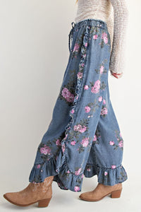 Easel Floral Printed Chambray Loose Fit Pants – 100% Tencel
