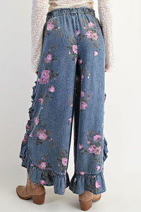 Easel Floral Printed Chambray Loose Fit Pants – 100% Tencel