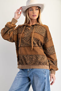 Easel Long Sleeve Mixed Animal Print Hoodie