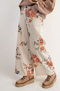 Easel Flower Print Stretch Washed Twill Pants