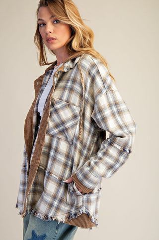 Easel Plaid Button Down Washed Shacket