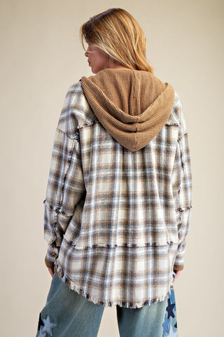 Easel Plaid Button Down Washed Shacket