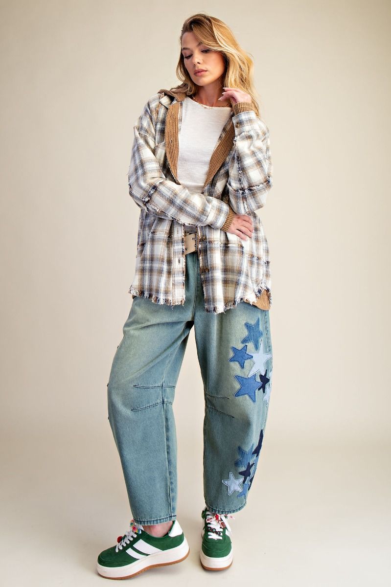 Easel Plaid Button Down Washed Shacket