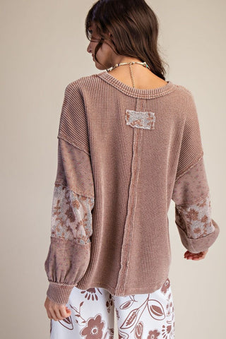 Easel Lace Mix Washed Thermal Knit Pullover