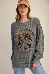 Easel Peace Patch Washed Thermal Pullover – Cotton Blend Knit
