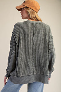 Easel Peace Patch Washed Thermal Pullover – Cotton Blend Knit