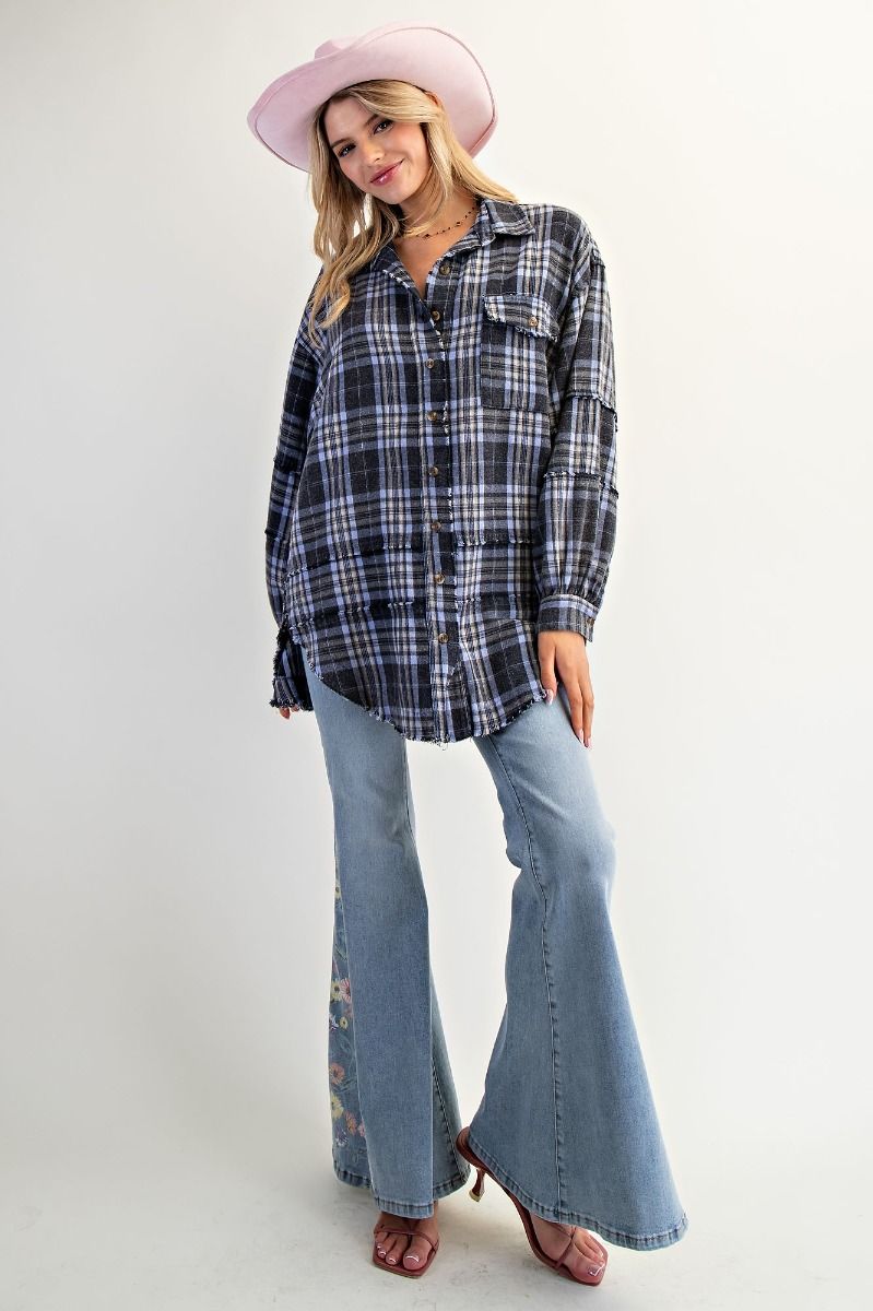 Easel Washed Plaid Tunic Shirt