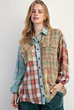 Load image into Gallery viewer, Easel Plaid Button Down Washed Shirt Shacket
