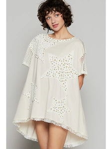 POL Star Crochet Sleeved Top - Charcoal, Almond, Off White - UKT488