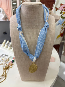 Treasure Jewels Blue/White Scarf With Lords Prayer