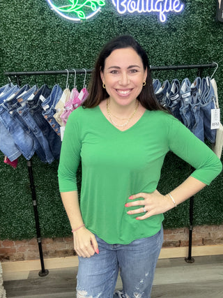 V Neck Dear Scarlett 3/4 Sleeve Blouse Kelly Green