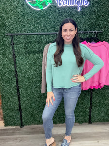 Zenana Raised Rib Raw Edge Boatneck Long Sleeve Top