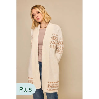 Tribal Print Waist Tie Cardigan, Natural