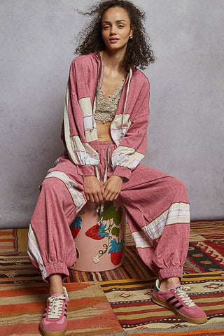 POL Latte Balloon Sleeve Zip-Up Hoodie – Vintage Washed Cotton - Cloud Pink