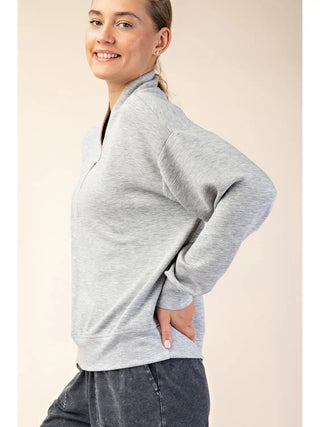 Rae Mode Half-Zip Lounge Pullover – Relaxed Fit Comfort Top Heathered Grey