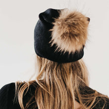 Load image into Gallery viewer, Fine Knit Fur Pom Slouchy Beanie
