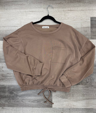 Charlotte Avery - Scuba Long-sleeve Top With Drawstring Hem & Chest Pocket - Dark Taupe
