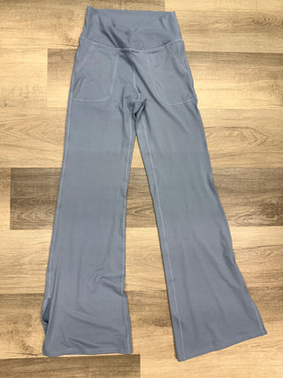 Rae Mode V Waist Flared Yoga Pants with Pockets - Chambray