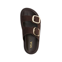 Load image into Gallery viewer, MIA Shoes GEN Chocolate Slide – Women’s Brown Sandal with Gold Buckles
