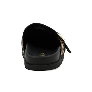 MIA Shoes Gilia Mule – Leopard Print Slip-On Flat with Gold Buckle