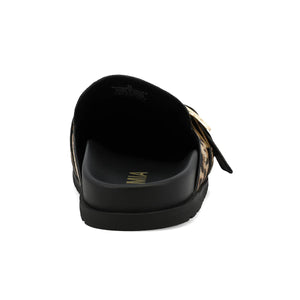 MIA Shoes Gilia Mule – Leopard Print Slip-On Flat with Gold Buckle