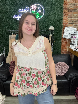 POL Floral Lace Trim Babydoll Tank – Easy, Breezy & Feminine