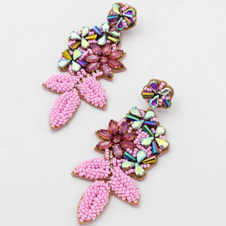 Treasure Jewels - Glamorous Pink Leaf Beaded Earrings