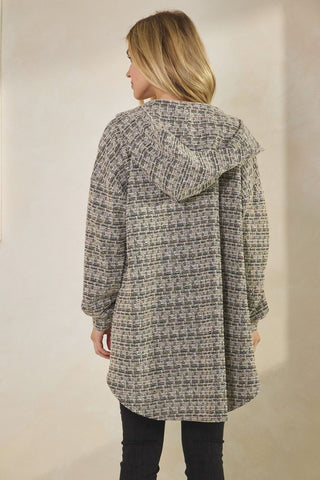 Final Heimish Long Puff Sleeve Checker Boucle Fabric Button Down Cardigan