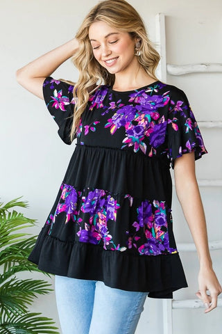 Heimish - Reg Solid Ruffled Floral Top