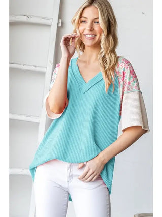 Heimish - Short Sleeve Solid and Floral Top