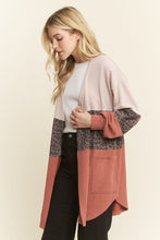 Load image into Gallery viewer, Heimish Long Sleeve Colorblock Animal Print Ribbed Open Cardigan
