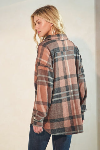 Heimish Long Puff Sleeve Multi Plaid Button Down Top