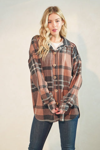 Heimish Long Puff Sleeve Multi Plaid Button Down Top