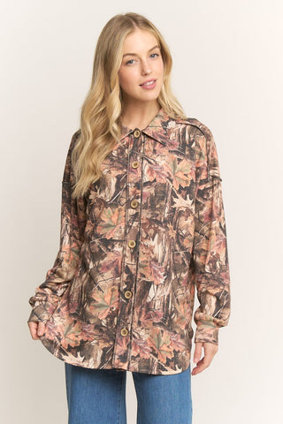 Heimish RIbbed Camo Print Button Down Shacket