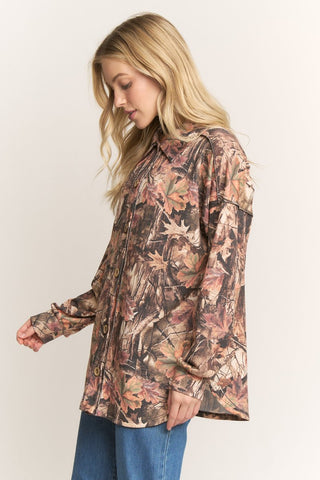 Heimish RIbbed Camo Print Button Down Shacket