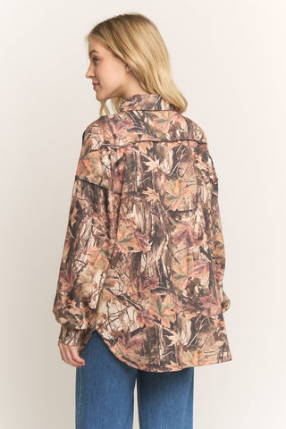 Heimish RIbbed Camo Print Button Down Shacket