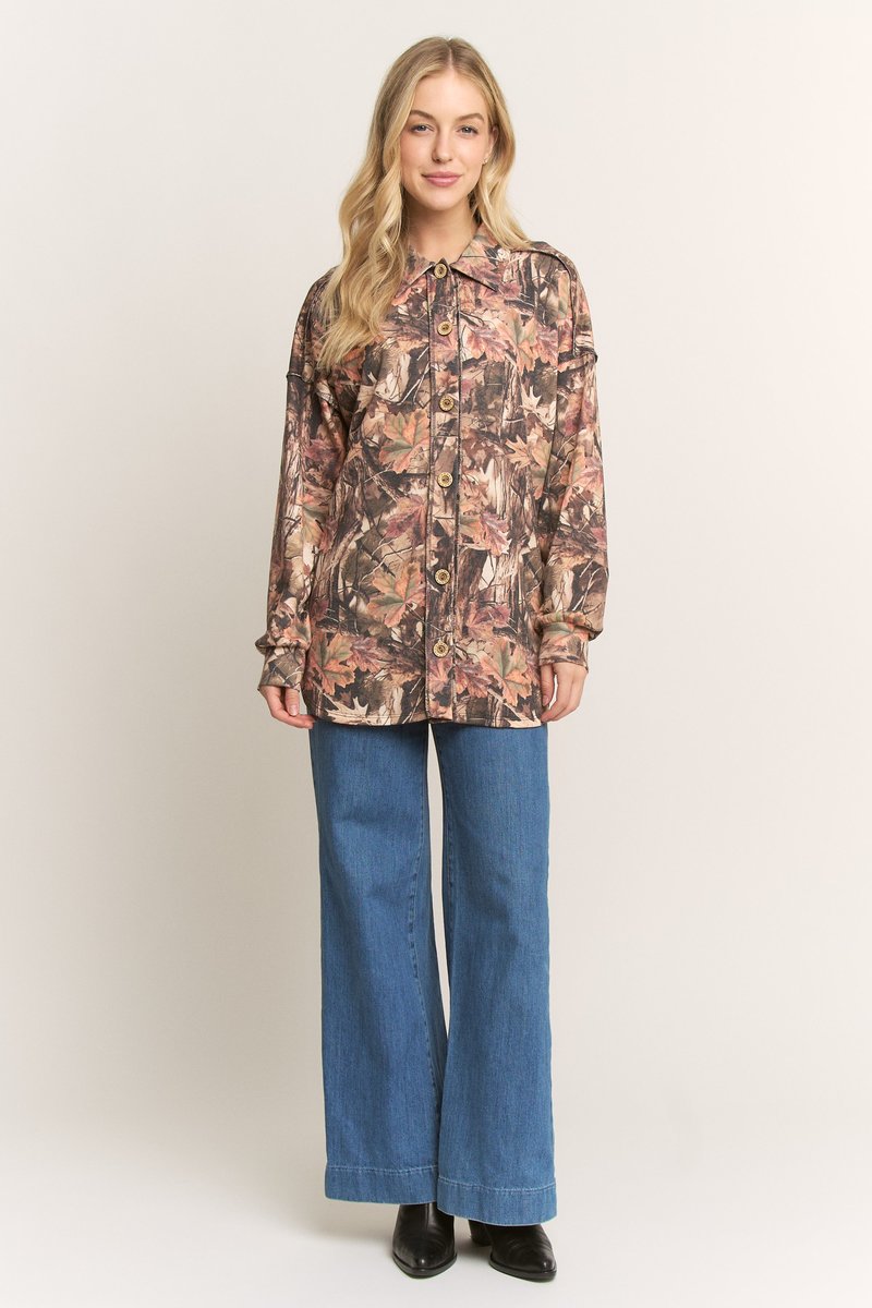 Heimish RIbbed Camo Print Button Down Shacket