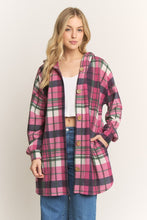 Load image into Gallery viewer, Heimish Long Sleeve Button Front Hooded Plaid Cardigan

