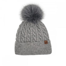 Load image into Gallery viewer, CC Cable Knit Pattern Pom Beanie – Classic Winter Hat with Pom
