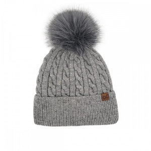 CC Cable Knit Pattern Pom Beanie – Classic Winter Hat with Pom