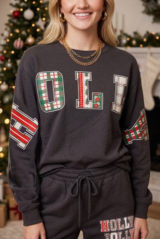 Holly Jolly Patch Charcoal Sweatshirt