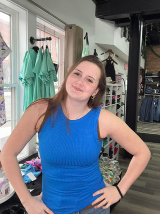 Zenana- Soft Ribbed Tight Crew Neck Tank Top  - Ocean Blue